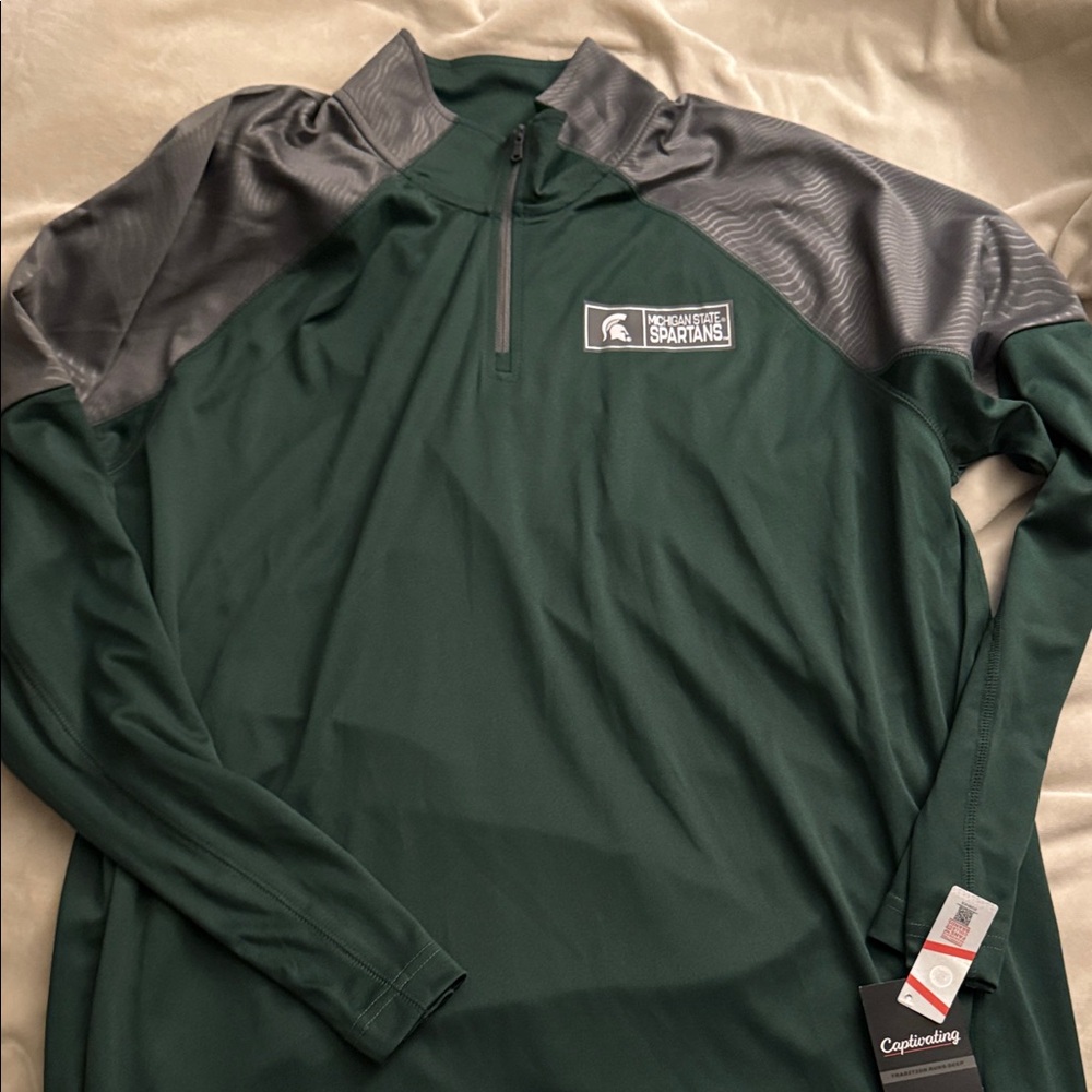Spartans Green and Gray Quarter-Zip Jacket